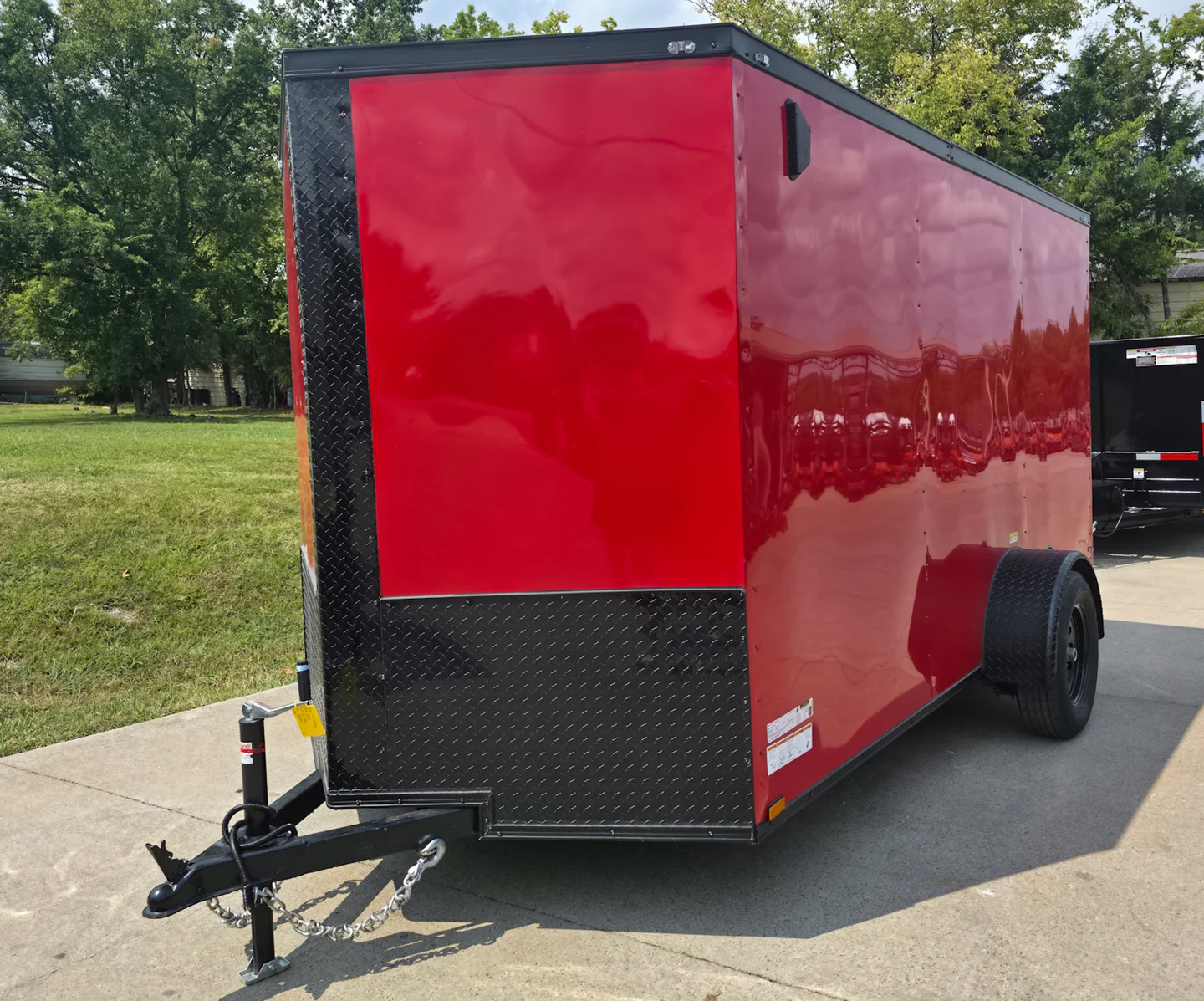 6x12 Enclosed Trailer Red V-Nose Blackout Package 3,500lb Axle Storage