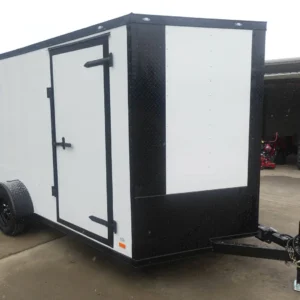 7x12 Enclosed Trailer White V-Nose Blackout Package 3,500lb Axle Storage