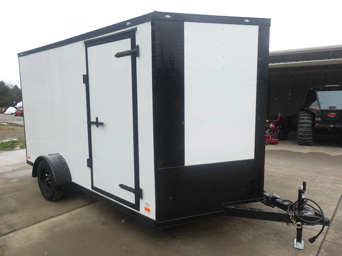 7x12 Enclosed Trailer White V-Nose Blackout Package 3,500lb Axle Storage