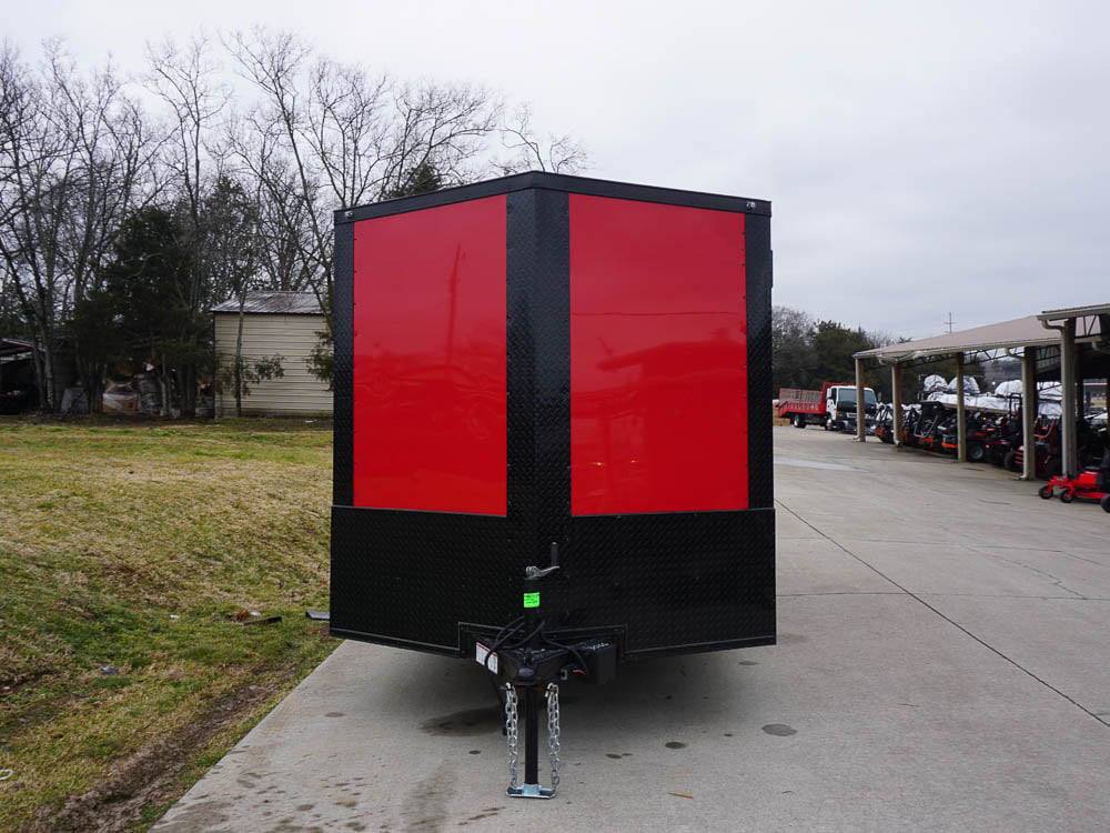 7x14 Enclosed Trailer Red V-Nose Blackout Package 3,500lb Axle Storage