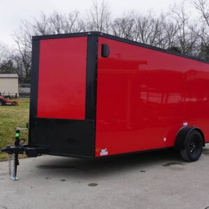 7x12 Enclosed Trailer Red V-Nose Blackout Package 3,500lb Axle Storage