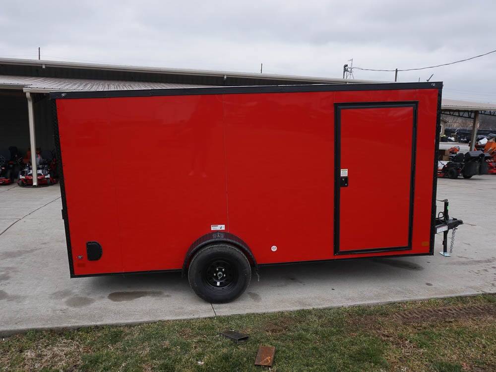 7x14 Enclosed Trailer Red V-Nose Blackout Package 3,500lb Axle Storage - Image 3