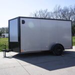 7x12 Enclosed Trailer Silver V-Nose Blackout Package 3,500lb Axle Storage