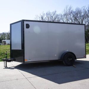 7x12 Enclosed Trailer Silver V-Nose Blackout Package 3,500lb Axle Storage