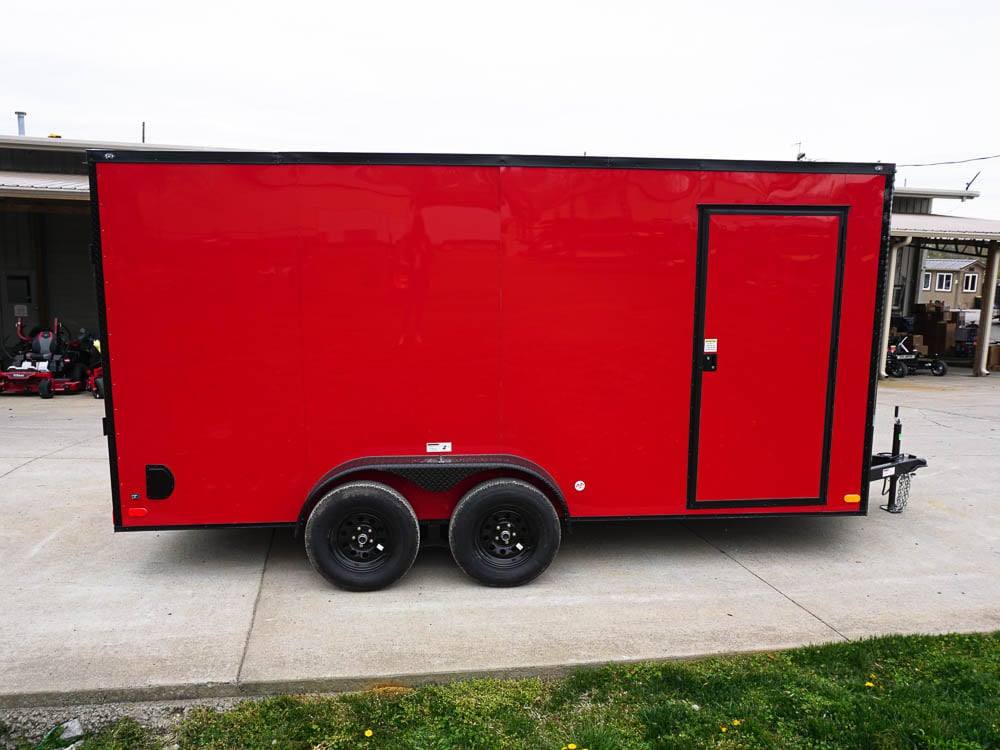 7x16 Enclosed Trailer Red V-Nose Blackout Pkg Tandem Axle Storage - Image 3