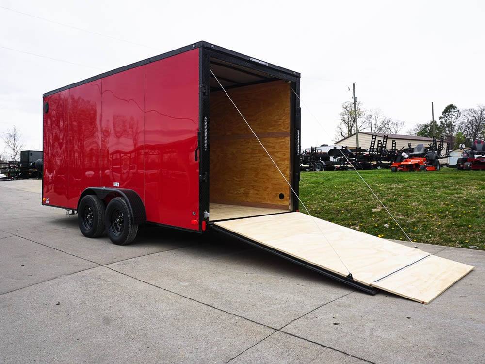 7x16 Enclosed Trailer Red V-Nose Blackout Pkg Tandem Axle Storage - Image 4